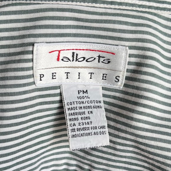 Talbots Green/ White Pin Stripe Button Down Long Sleeve Dress Shirt, Petite - Picture 2 of 8